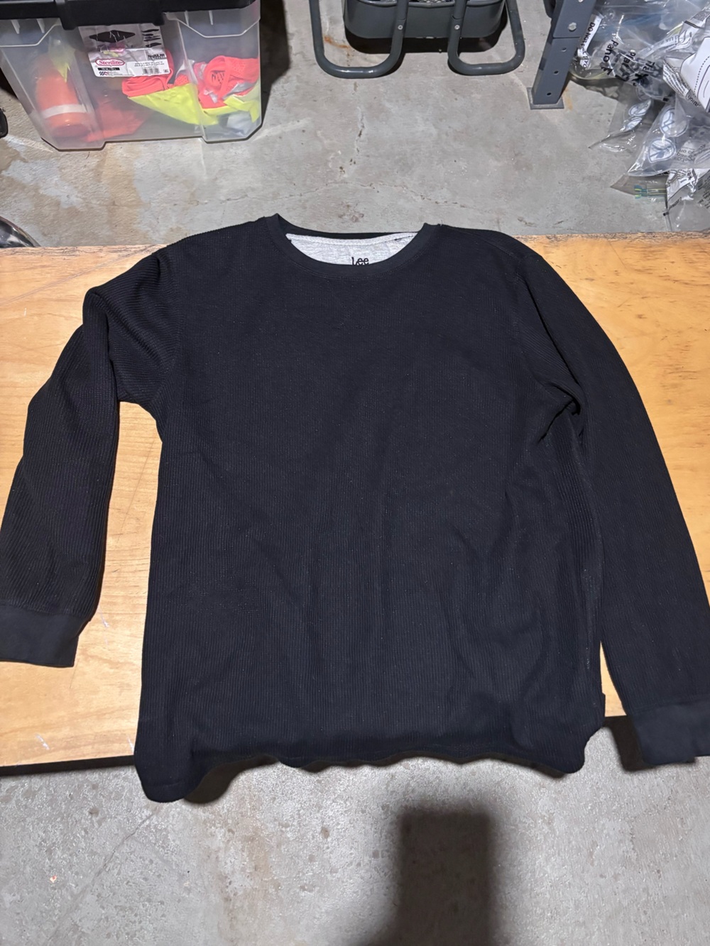 Lee Men's Black Thermal Waffle Knit Crewneck